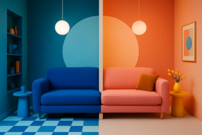 Studio immersif KONEO : décor graphique bicolore pour shootings photo, tournages et créations artistiques