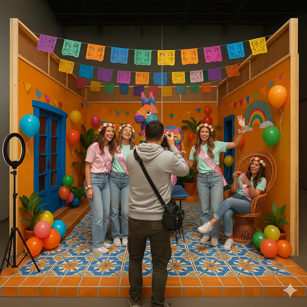 Bienvenue à la fiesta ! 🎊 Sous les guirlandes colorées et les ballons vifs du décor “Piñata”, l’EVJF se transforme en célébration mexicaine XXL. Entre rires, fleurs et confettis, chaque photo capture l’énergie d’un moment de pur bonheur partagé